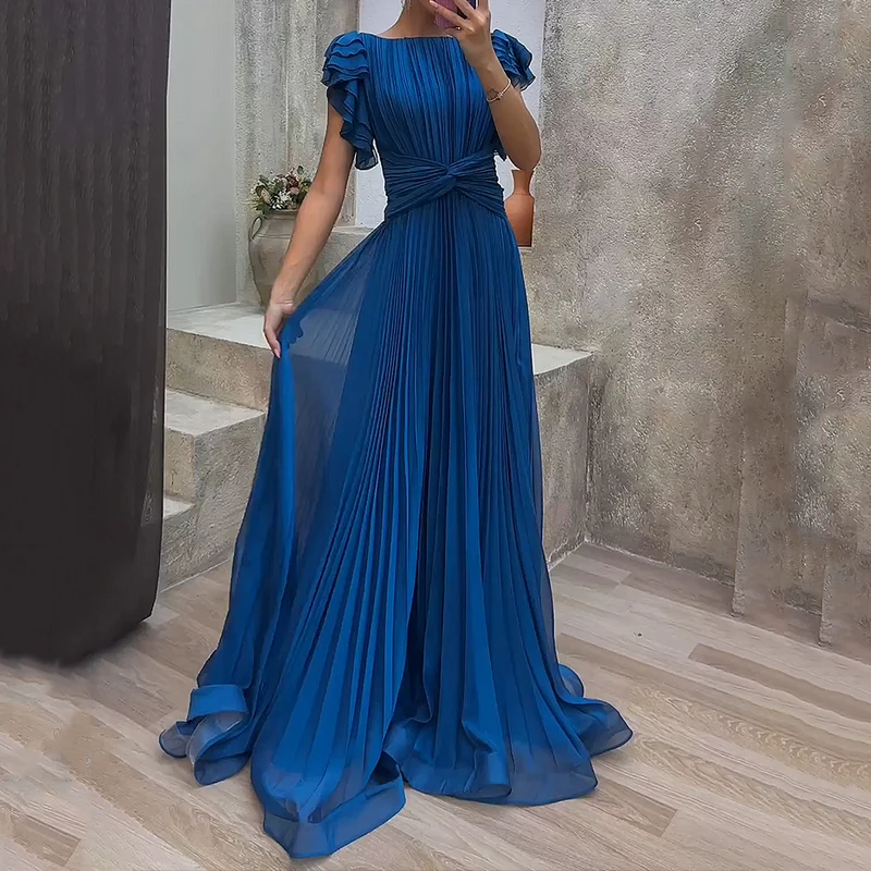 Crew Neck Dress Women's Elegant Sleeveless A-Line Dress - Crew Neck, Ruffle  Hem Party Dress For Wedding Guest, Summer Women's Party Dress