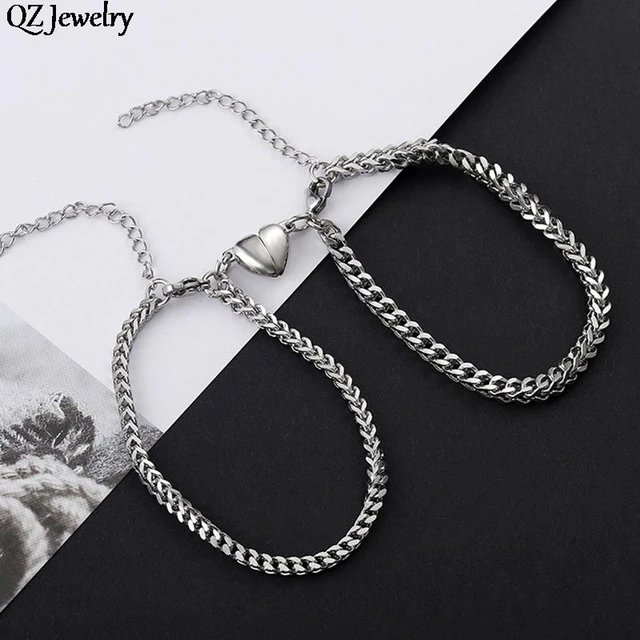 Digital Love” Stainless Steel Magnetic Couples Bracelet