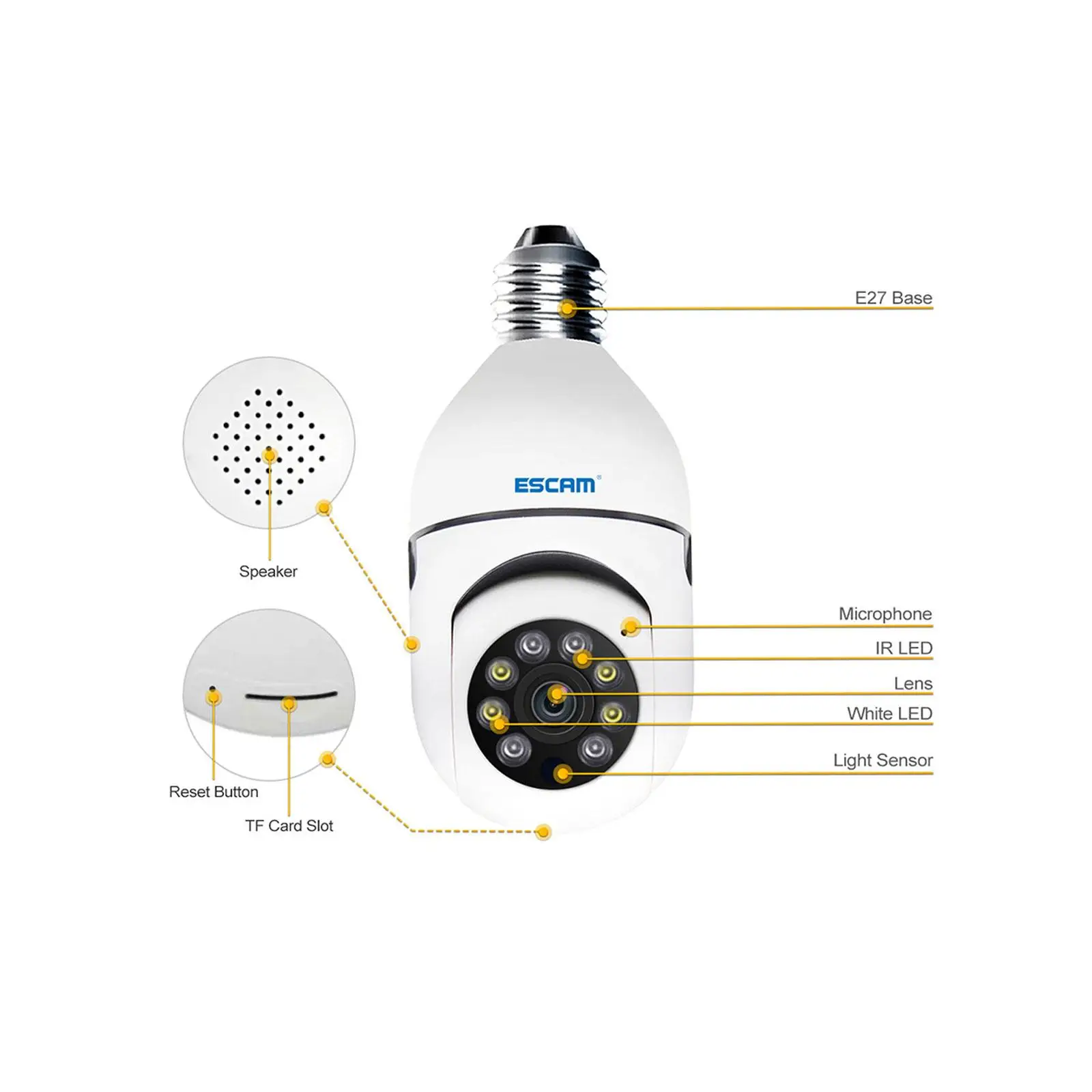 Bulb Home Security Camera 360° Audible Alarm Easy Installation 2 Way Audio