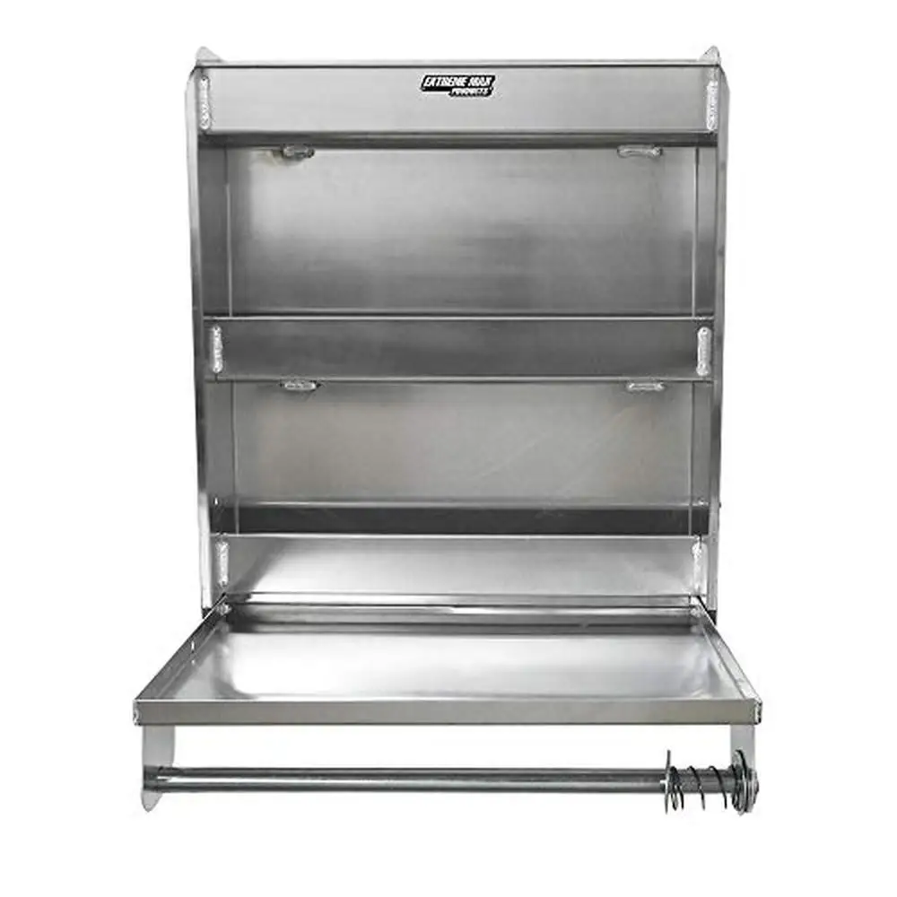 Aluminum Work Station Cabinet Flip-Out Work Tray Paper Towel Rack Organizer Trailer Shop Storage Shelf Foldable Lightweight 2