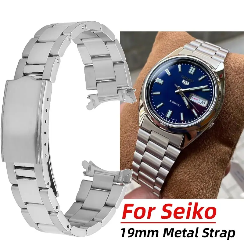 Silver Polished 19mm Hollow Curved End Oyster Style Watch Band Bracelet