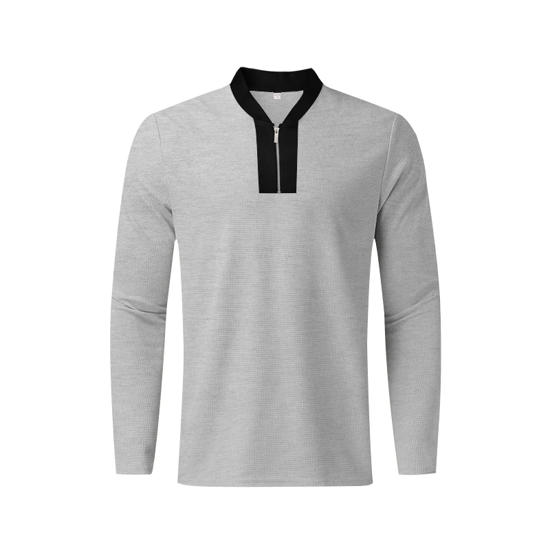 Spring summer men's long-sleeved Waffle half-height zipper base sweatpants T-shirt set