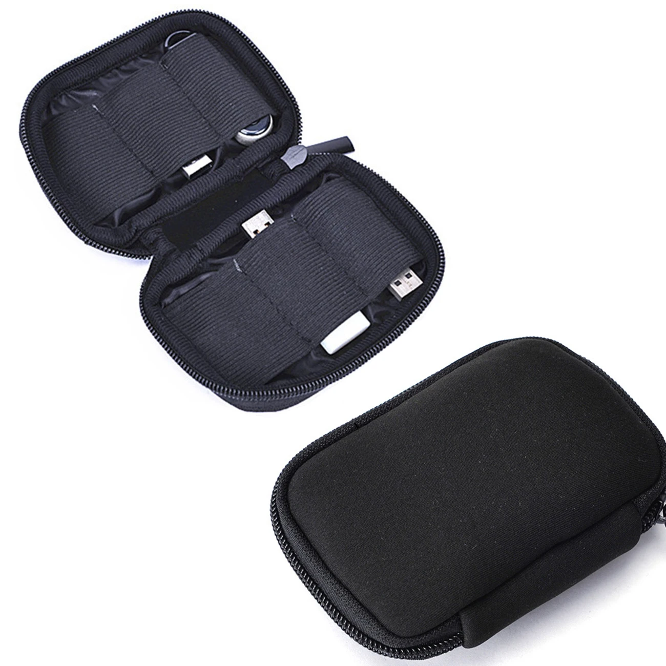 Neoprene Organizer Bag for U Disk Travel Portable Storage Flash Drives Protective Holder USB Zipper Dustproof Shockproof Case