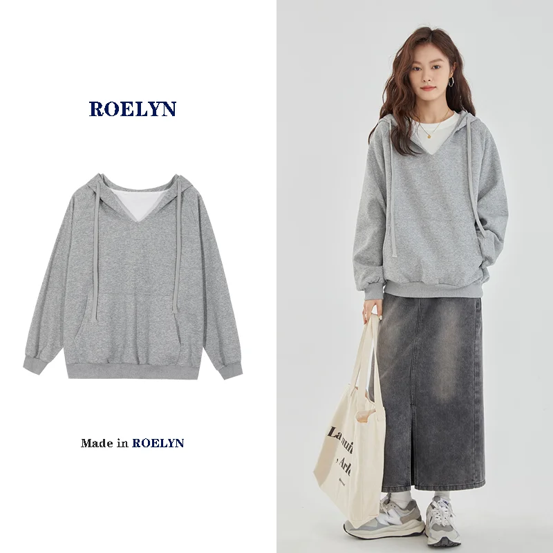 

【ROELYN™】V-neck hooded sweater autumn and winter coat Women's casual loose top