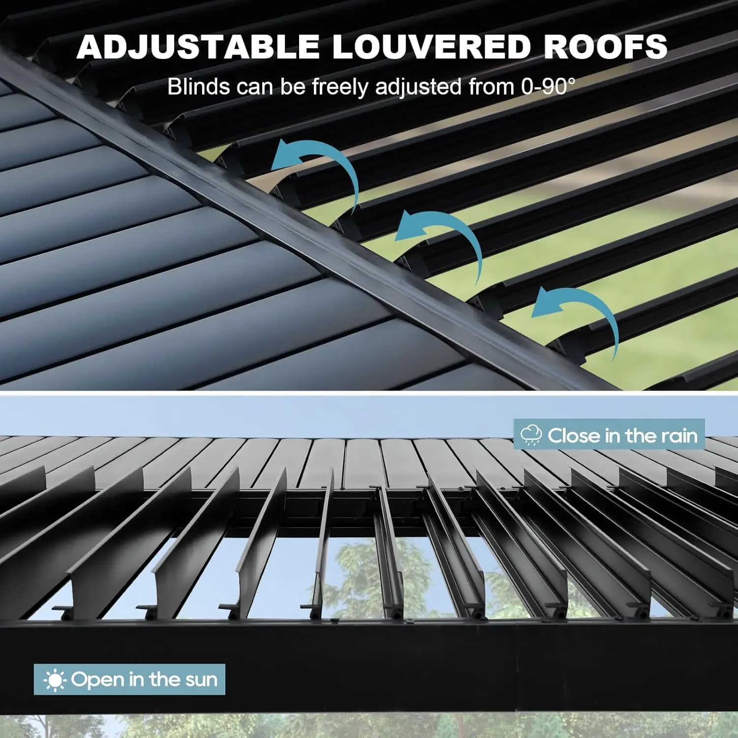 10' ×13' Outdoor Louvered Pergola, Aluminum Outdoor Louvered Pergola Patio with Adjustable Roof for Outdoor Deck (Black)