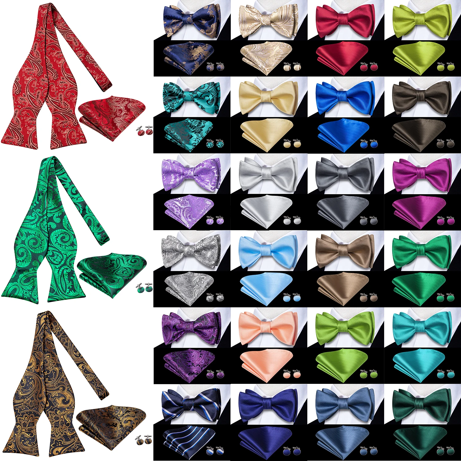 Neck Tie Pocket Square Hi-Tie Silk Mens Self Bow Tie Hanky Cufflinks Set Blue Red Gold Black White Male Jacquard Butterfly Knot Bowtie Wedding Business 2383922 Hi-Tie Silk Mens Self Bow Tie Hanky Cufflinks Set Blue Red Gold Black White Male Jacquard Butterfly Knot Bowtie Wedding Business