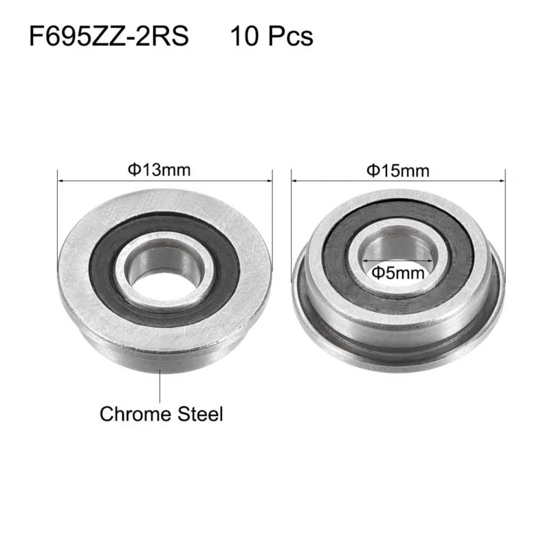 10Pcs F623 F686 F688 F689 F695 F696 F698 -2RS Bearing 5x13x4mm Flanged Miniature Deep Groove Ball Bearings for VORON 3D Printer