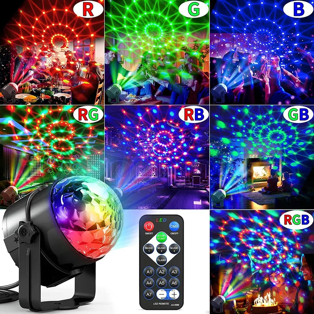 

LED Stage Lights RGB Sound Activated Rotating Disco DJ Party Magic Ball Strobe Mini Laser Projector Lamp Home KTV Christmas Show