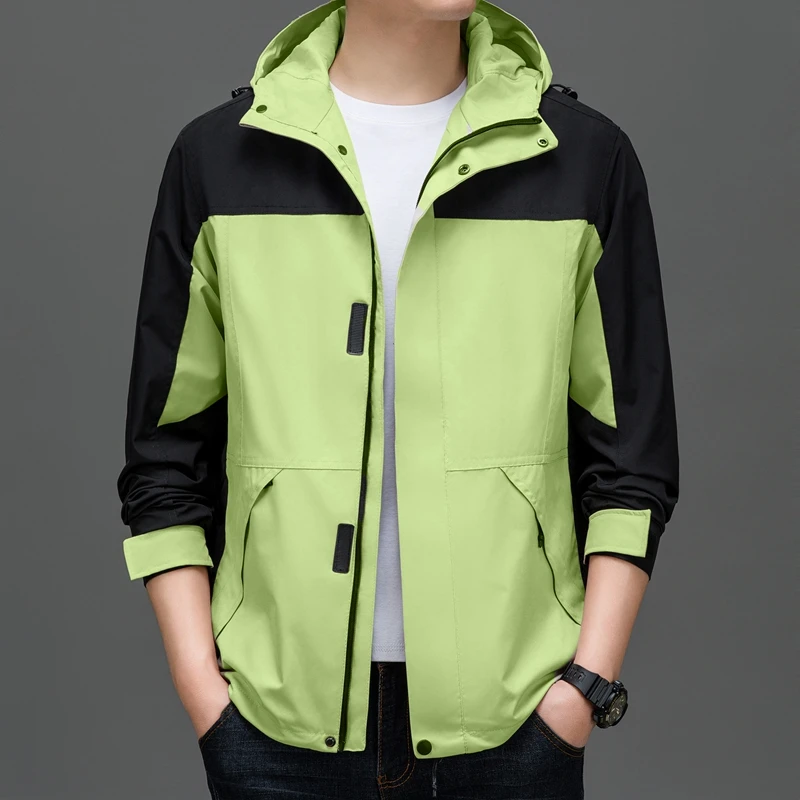 2024 Men Leisure Hooded Outerwear Beige Black Blue Pink Green Purple Patchwork Design Jackets Fashion Coat Cosy Everday Clothes