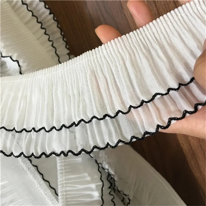 7CM Wide Two-Layer Elastic Pleated Chiffon Ruffle Trim Ribbon Fold Lace Collar Applique DIY Dress Sewing Tassel Fringe Hem Decor