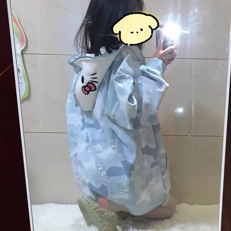 귀여운 헬로 키티 미니 Y2K 커플 의상 가디건, 면 후드 스웨터, 가을 위장 코트, 남성 여성 트렌드 크리스마스 선물