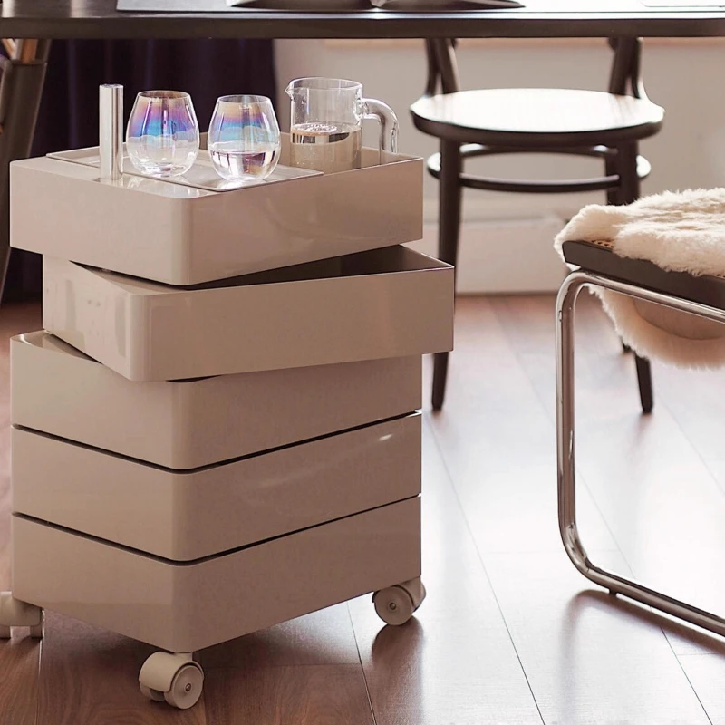 Movable Rotating Cabinet Under Desk Storage Drawer Organizer Small Rolling Side Cabinet for Snacks Cosmetics and Office Supplies