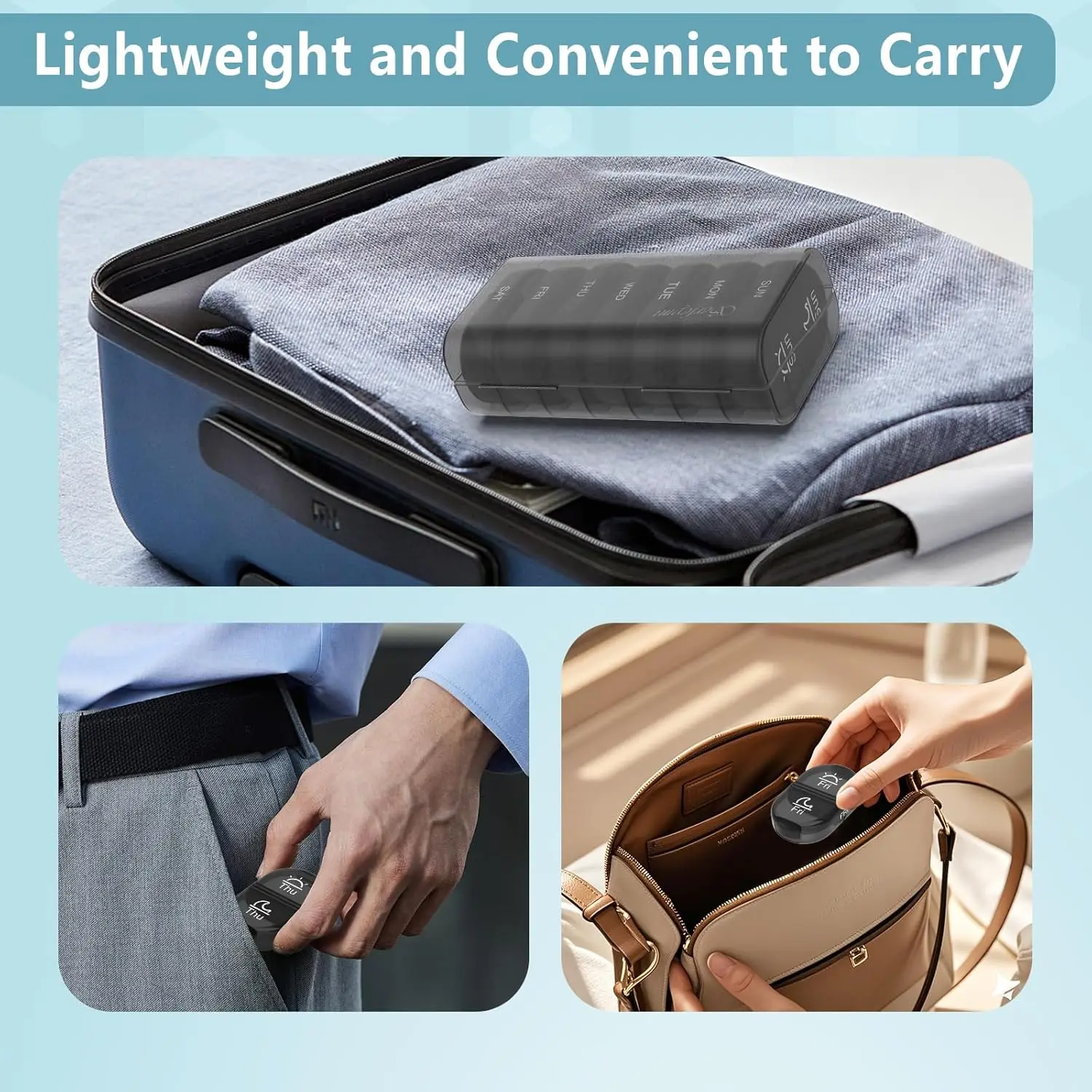 Serfeymi Dual Compartment Weekly Pill Organizer for Vitamins & Supplements