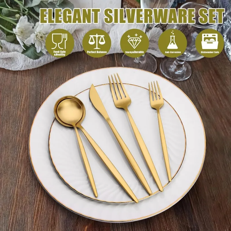 Silverware Set, 40-Piece Flatware Set, Stainless Steel Home Kitchen Hotel  Restaurant Tableware Cutlery Set, Service for 8,Include