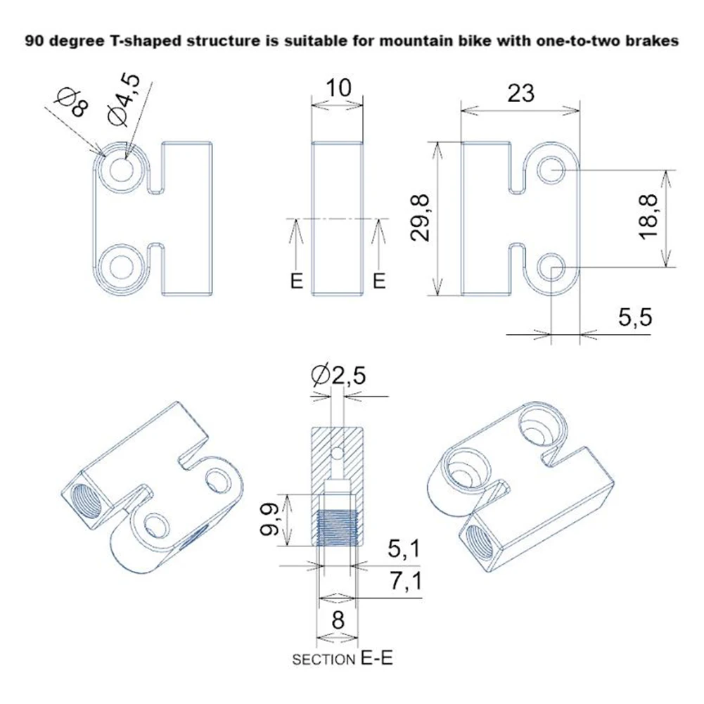 Bremsmontage-Adapter, 1 bis 2 Adapter, benutzerdefinierte Winkelkonfigurationen, Dual-Ausgang, 45 Grad, 90-Grad-Bremse, Adapter, Fahrradbremse – Detail 3