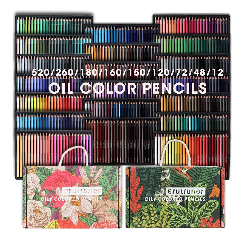 Brutfuner 12/50/160/180/260 Professional Oil Colored Pencil Set Wood Sketch  Drawing Pencil For Kid Student Painting Art Supplies