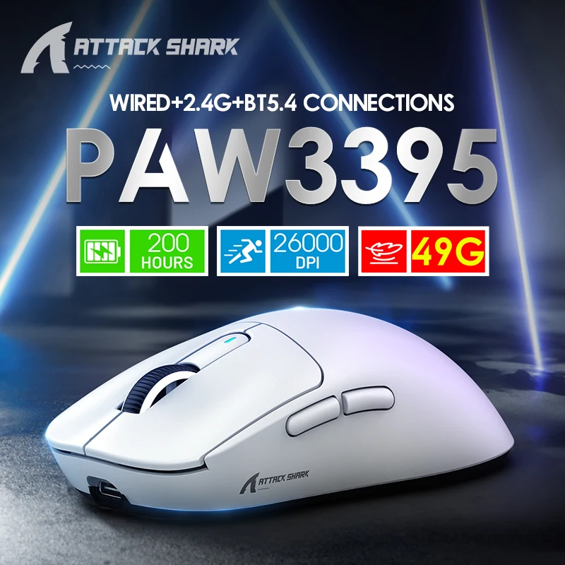 Pixart3395GamingMouseAttackSharkX349gLightweightMouseWirelessWIFI24GBluetooth