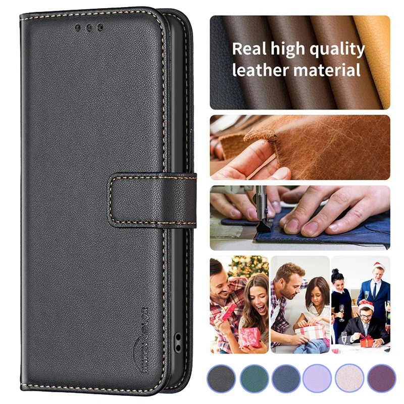 Leather Flip Wallet Phone Case with Magnetic Card Slots and Secure Phone Cover Shell