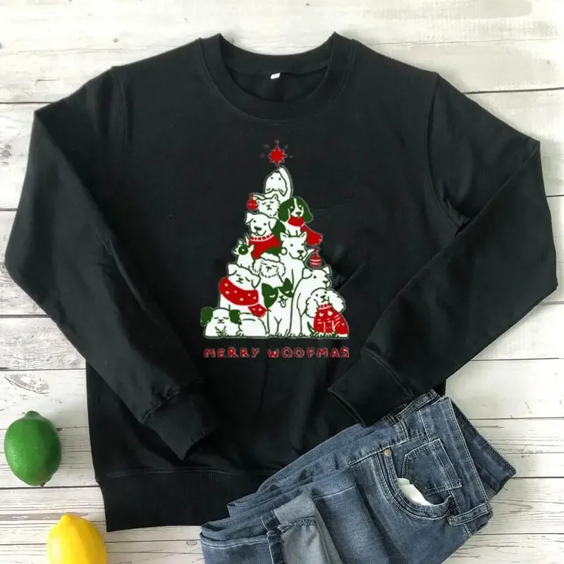 Merry Woofmas, Dog Lover Christmas Sweatshirt With  Sweater, Apparel  Cotton Solid Thicken Warm Women Sweatshirts Lady Fashion