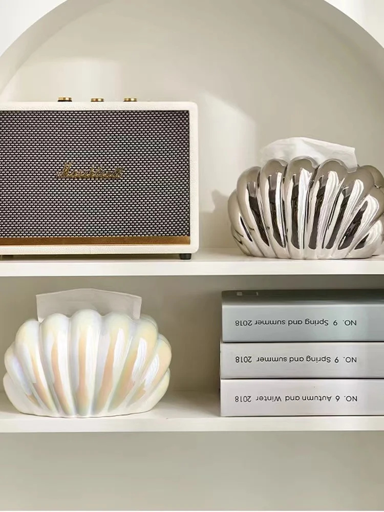 Nordic Creative Shell Shape Tissue Box Tissue Holder Home Decora Tissue Box Cover Housewarming Gifts Ceramic Crafts Accessories 4