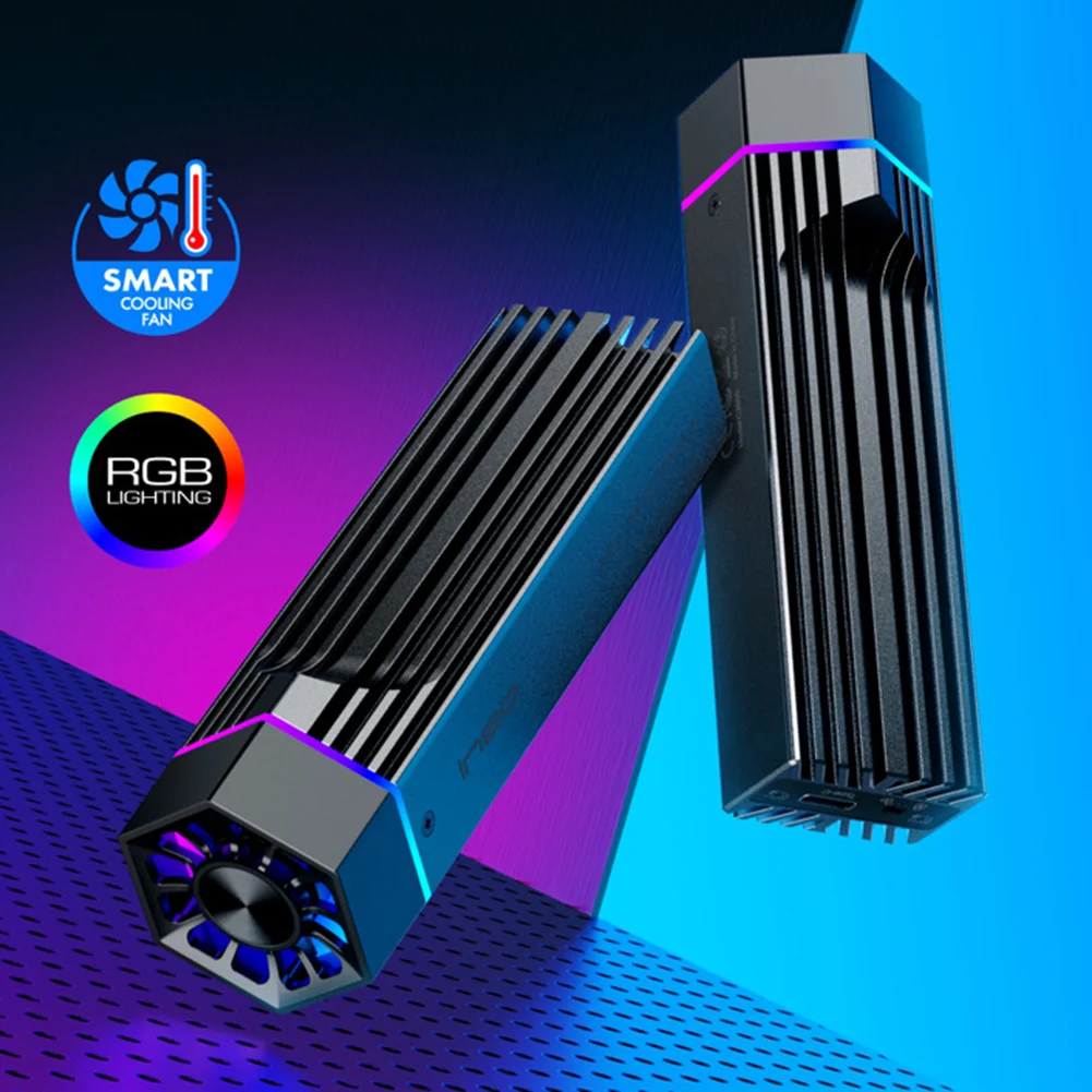 RGB SSD 케이스 알루미늄 합금 JMS583 10Gbps 외장 어댑터(냉각 팬 포함) M Key/B M Key용 고속 쓰기 방지 스위치