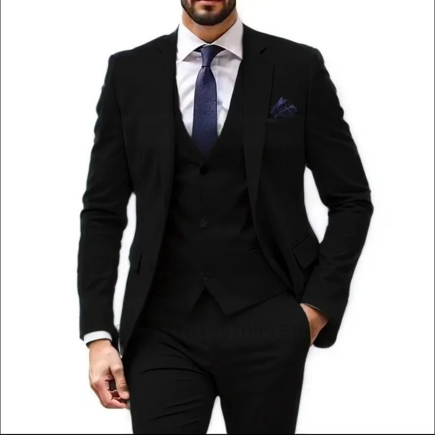 Men's Slim Fit 3 Piece Dinner Groom Tuxedos Wedding Suits Two Buttons Notch Lapel Jacket Vest And Pants for Business Party Prom