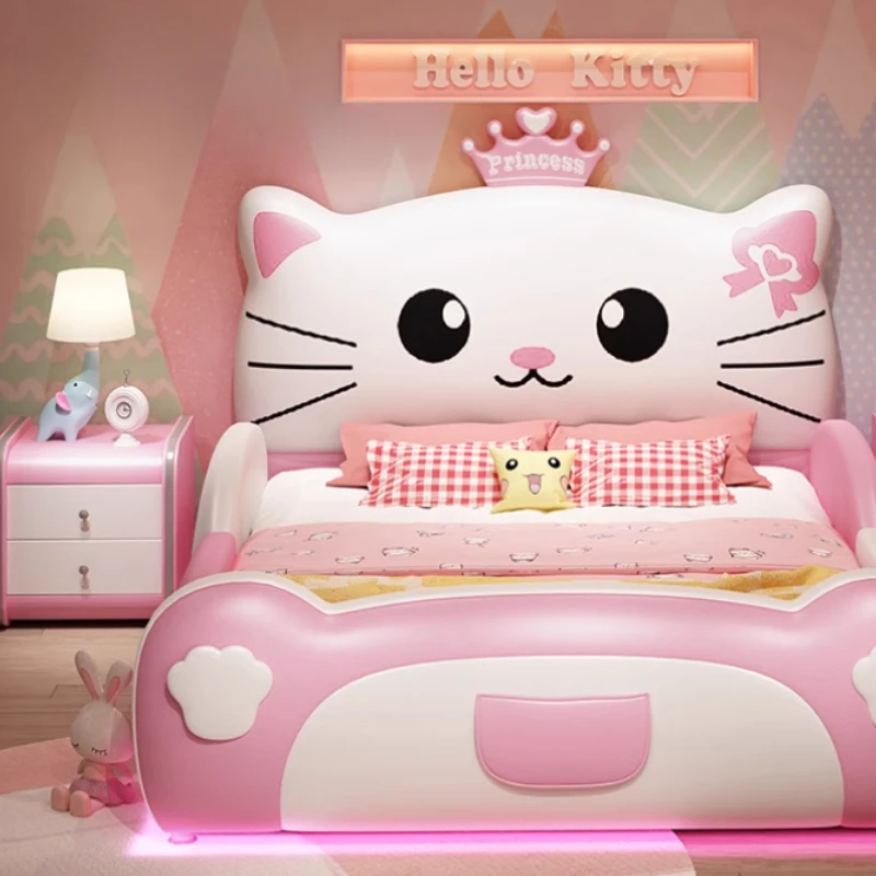 Princess Girls Luxury Double Bed Modern Soft Design Loft Single Children Beds Frames Baby Lit Cabane Enfant Bedroom Furniture 4