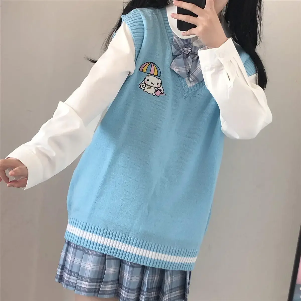 Japanese cute Sanrio Kuromi women sweater college style uniform knit sweater vest loose My Melody girl sweet sleeveless women sweater