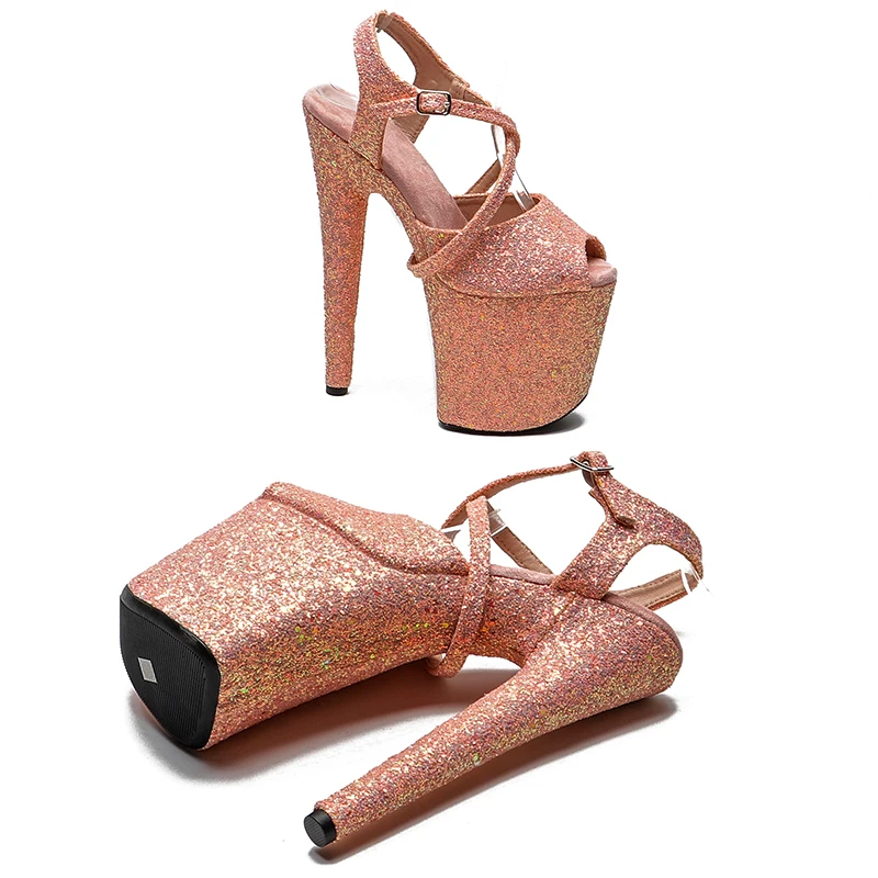 Leecabe 8Inch/20cm Glitter  upper cross strap bandage Sandals High Heels Pole Dancing Shoes