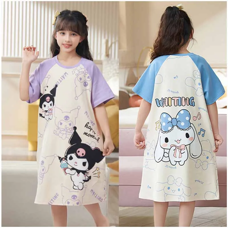 

Sanrios аниме My Melody Cinnamoroll Kuromi Детская летняя Пижама с коротким рукавом юбка Домашняя одежда платье для девочек ночное белье