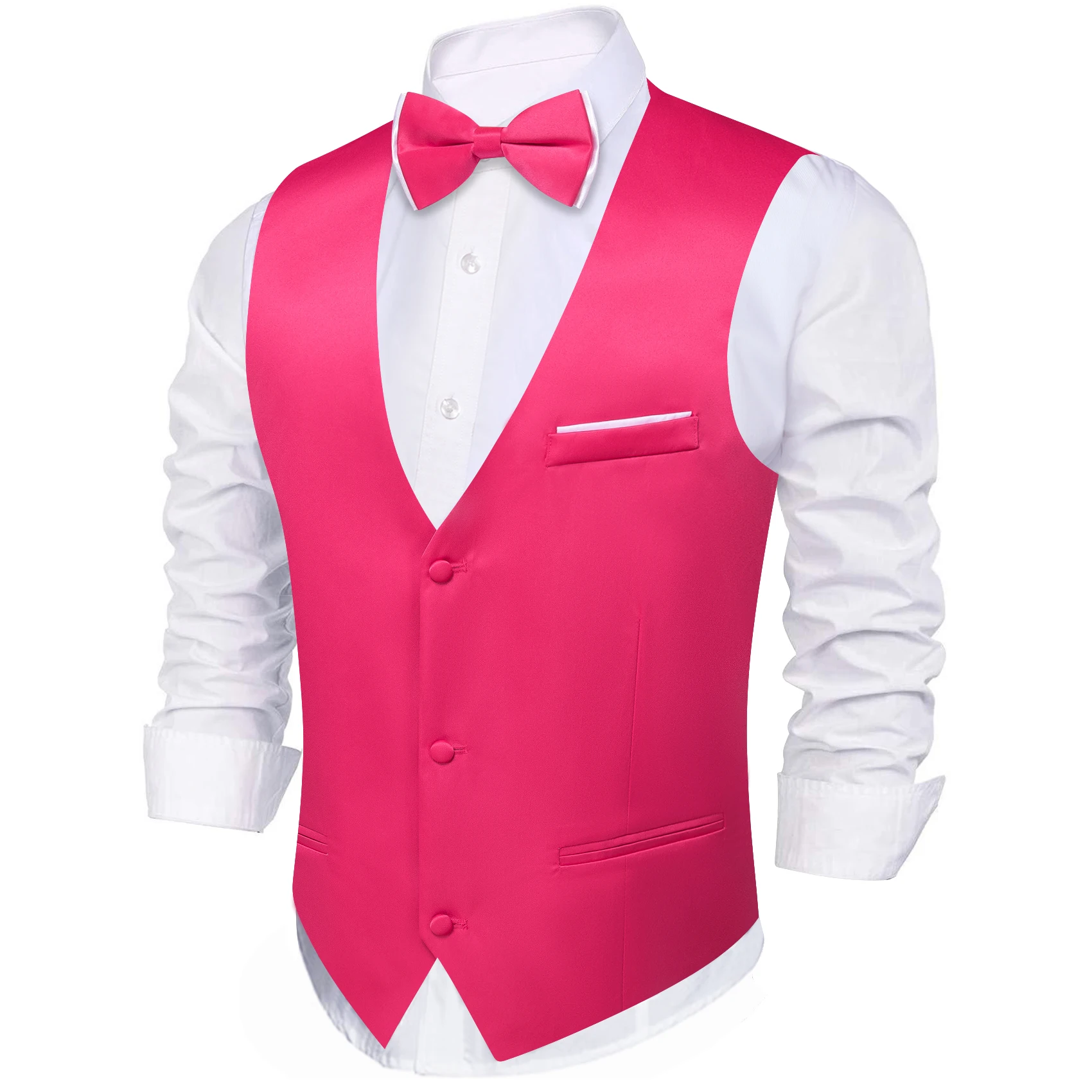 Wedding Vest for Men Silk Red Solid Plain Waistcoat Bowtie Set Business Party Formal V Neck Male Sleeveless Jacket Barry Wang