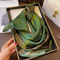 Luxury Green Print Square Scarf Simulated Silk Thin Satin Neck Scarf Elegant Ladies Professional Decorative Small Scarf 1