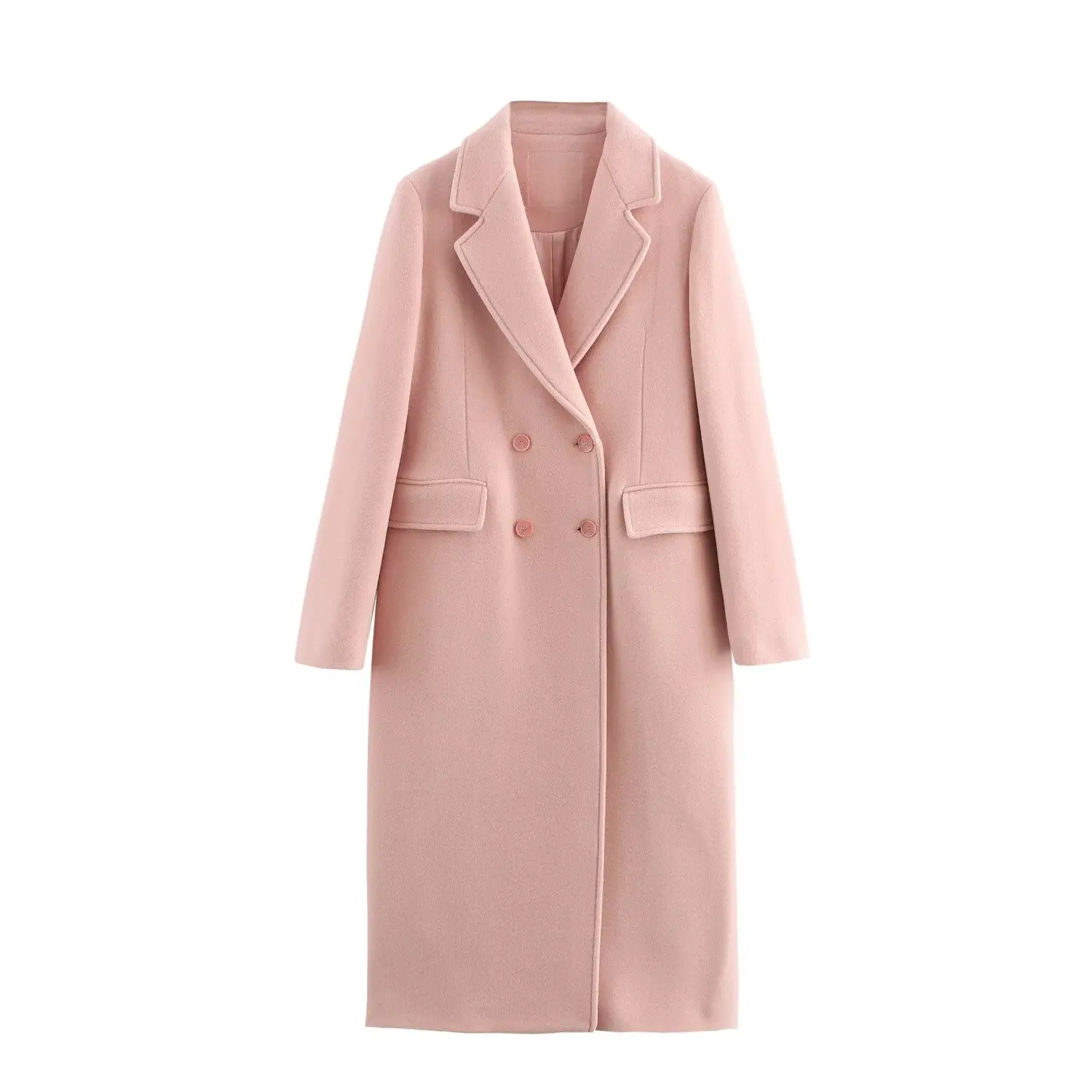 Women Turn-Down Collar Long Sleeved Double Breasted Overcoat Female Autumn Winter Solid Long Coat High Street Casual Wool Coat