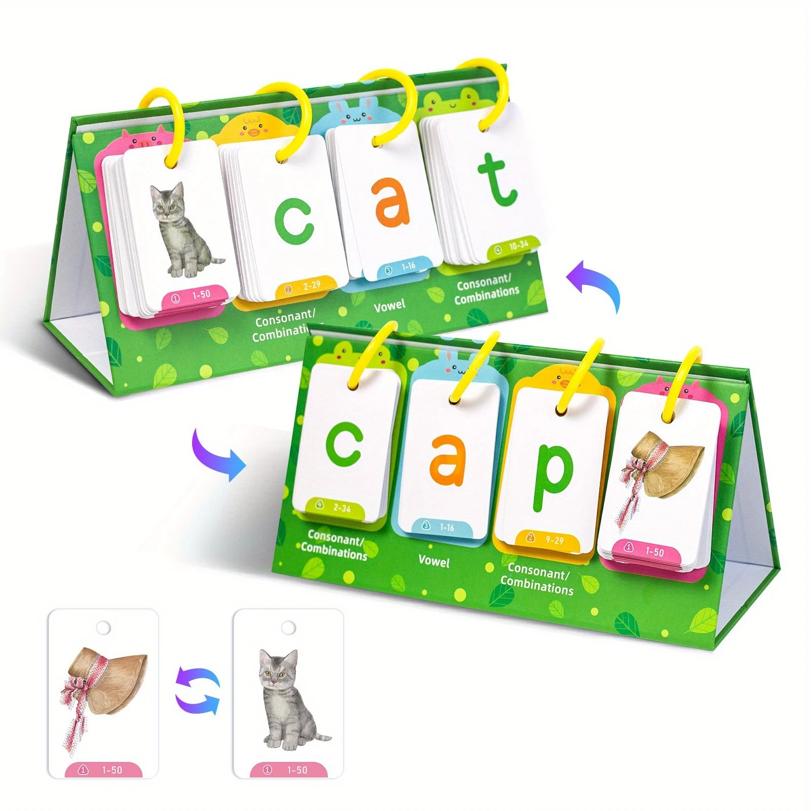 Kids CVC Words Flashcards Phonics Flip Chart Word Builder Sight Words Activity Learning Tool Speech Therapy Special Education 5