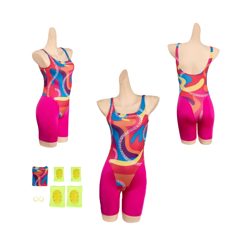 

Women Costume Jumpsuit Costume Barbier Tight Clothing Margot Cosplay Knee Pads Earrings Outfits Bodybuild Clothes Halloween Suit