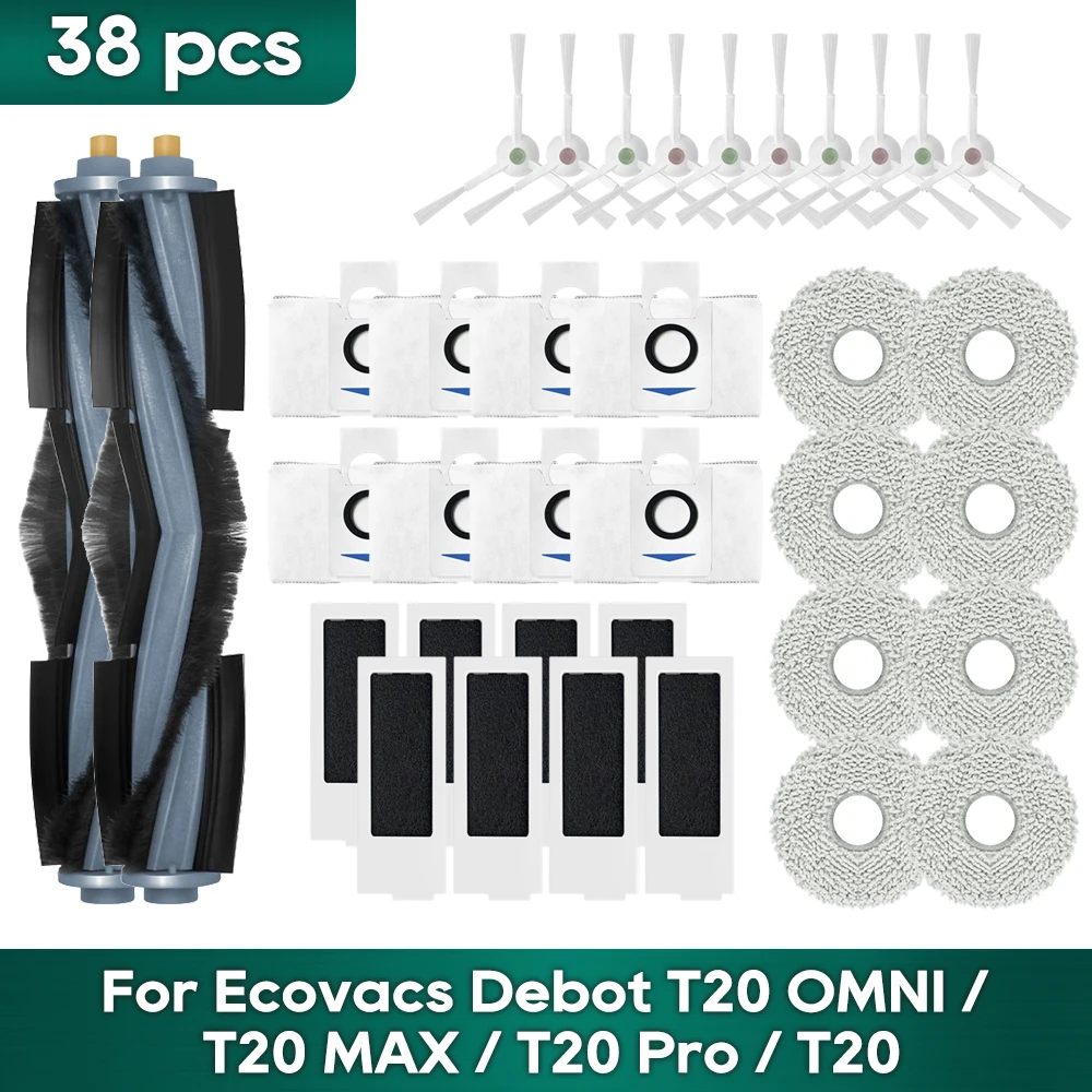 Compatível com Ecovacs Debot T20 Omnit20 Maxt20 Prot20 Escova Lateral Principal Filtro Hepa Pano de Limpeza Panos de Limpeza Bolsas Acessórios