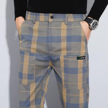 Autunno Inverno Lusso Plaid Modello a quadri Pantaloni casual da uomo Spessore Business Elastico in vita Slim Fit Tasca coreana Pantaloni lunghi da uomo 1