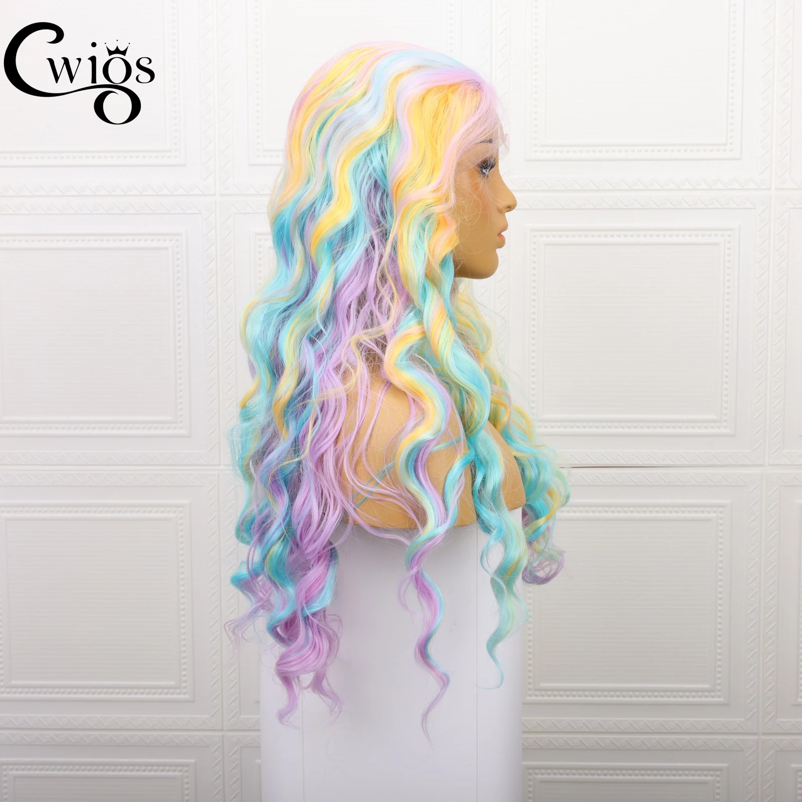 Rainbow Multi-color Wig Look Like Human Hair 13*3 Transparent Pre-Plucked Hairline Futura Synthetic Lace Front Wigs