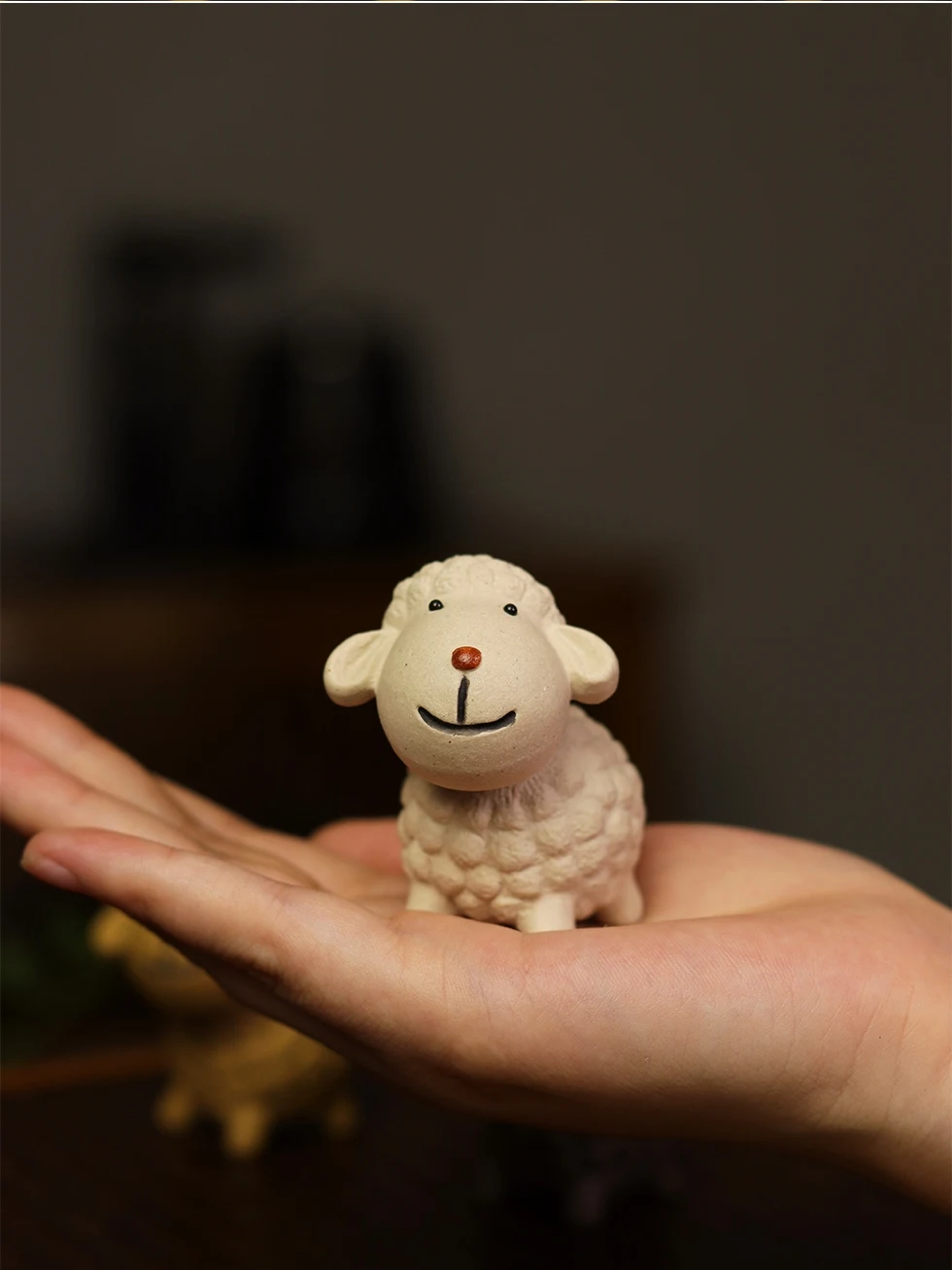 프리미엄 퍼플 클레이 티 펫 양 인형 귀여운 부귀자리 초래 차놀이 선물 차 세트 액세서리 티 테이블 장식품 수제 트렌디