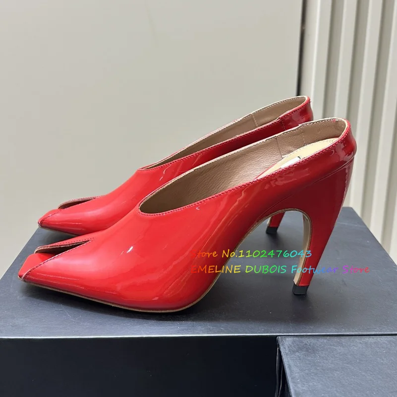 

Strange Heel Ladies Dress Slides Women Peep Toe Red Patent Leather Slippers Summer High Heel Formal Banquet Shoes Women Sandals