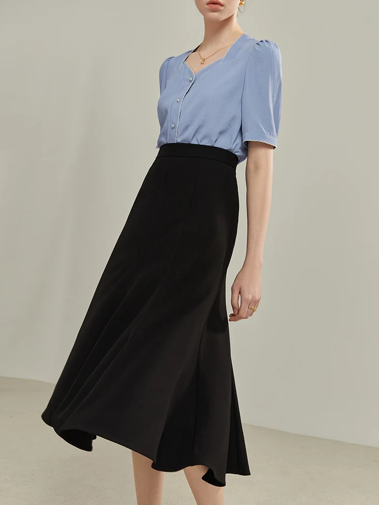 FSLE French Split Fishtail Skirt Women 2022 Summer New A-line High Waist Umbrella Women Skirt Solid Black White Loose Skirt FSLE French Split Fishtail Skirt Women 2022 Summer New A-line High Waist Umbrella Women Skirt Solid Black White Loose Skirt