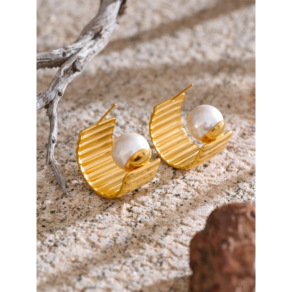 Yhpup Earrings Simulated Pearls C-Shape Daily Jewelry