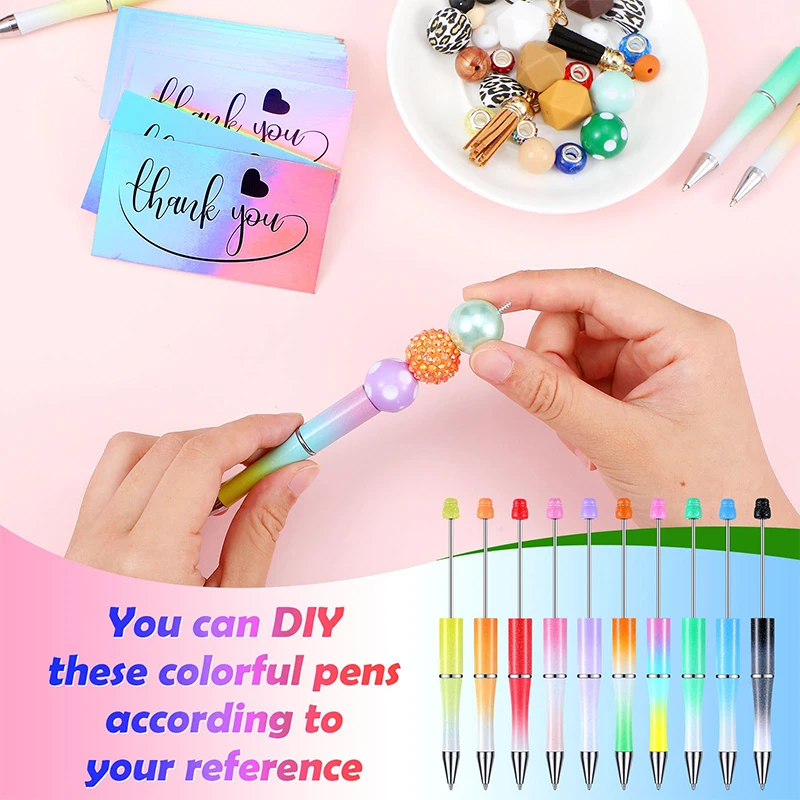 플라스틱 구슬 볼펜, 검은색 잉크 구슬 장식 DIY 펜, 귀여운 멋진 펜, DIY 만들기 선물, 어린이 학생용, 130 개