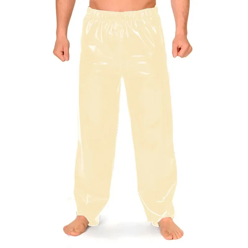 Men Trousers Leather Pants Male Zipper Crotch Elastic Waisted Long Pants Wetlook PVC Leather Toursers Vinyl Fabric Candy Color Men's Casual Daily Bottoms