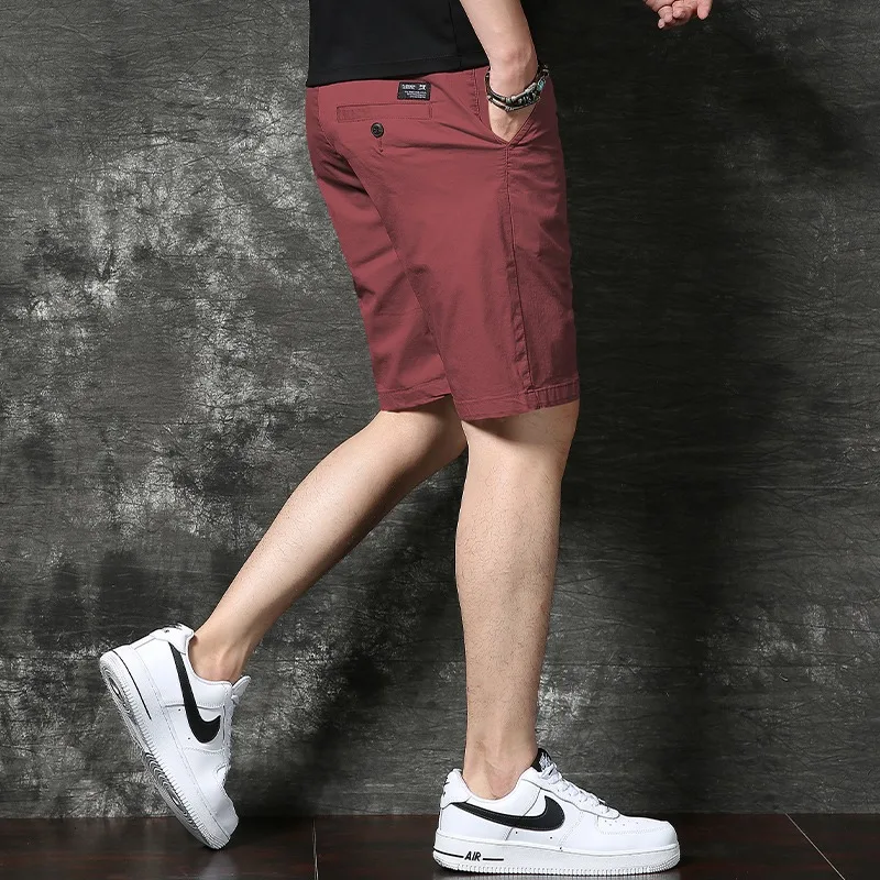 Summer Shorts Men Fashion Korean Style Red Cotton Straight Casual Outdoor Sport Lightweight Short Pants