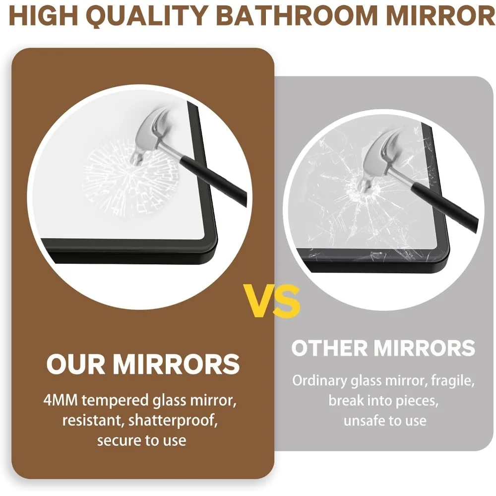 New Upgrade 55X36 Inch Wall Mounted Bathroom Mirror, Black Metal Frame Rounded Rectangle Mirror, Bathroom Vanity Mirror