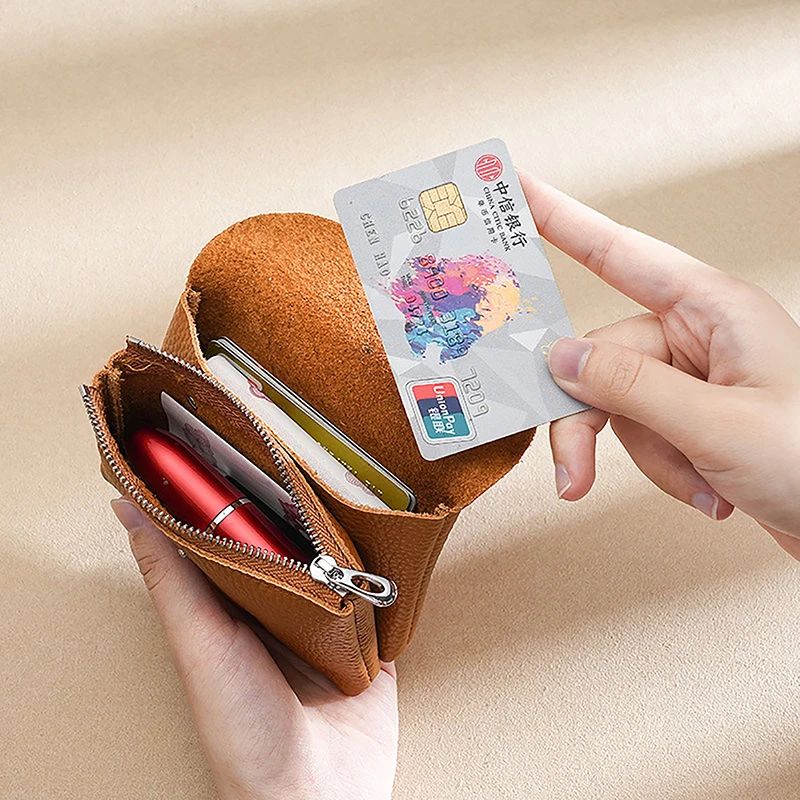 One Layer Cowhide Women's Small Purses Fashion Female Short Coin Wallets Pouch Handbag For Girls Card Holder Money Bag