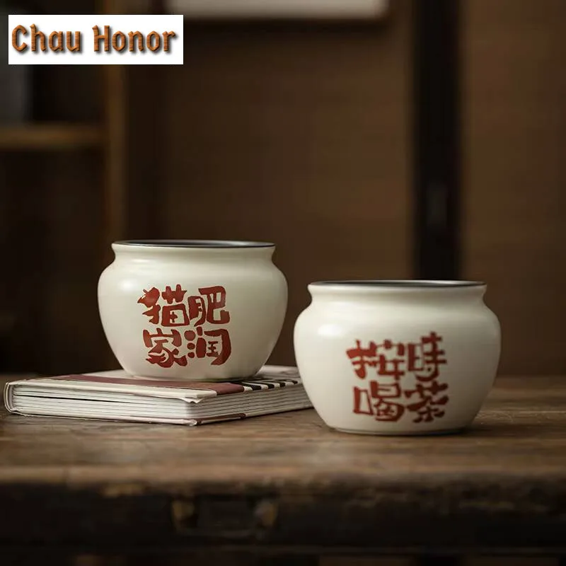 450ml Retro Grass Wood Ash Jianshui Traditional Tea Wash Writing-brush Washer Tea Garbage Can Chaxi Kung Fu Teaset Ornaments