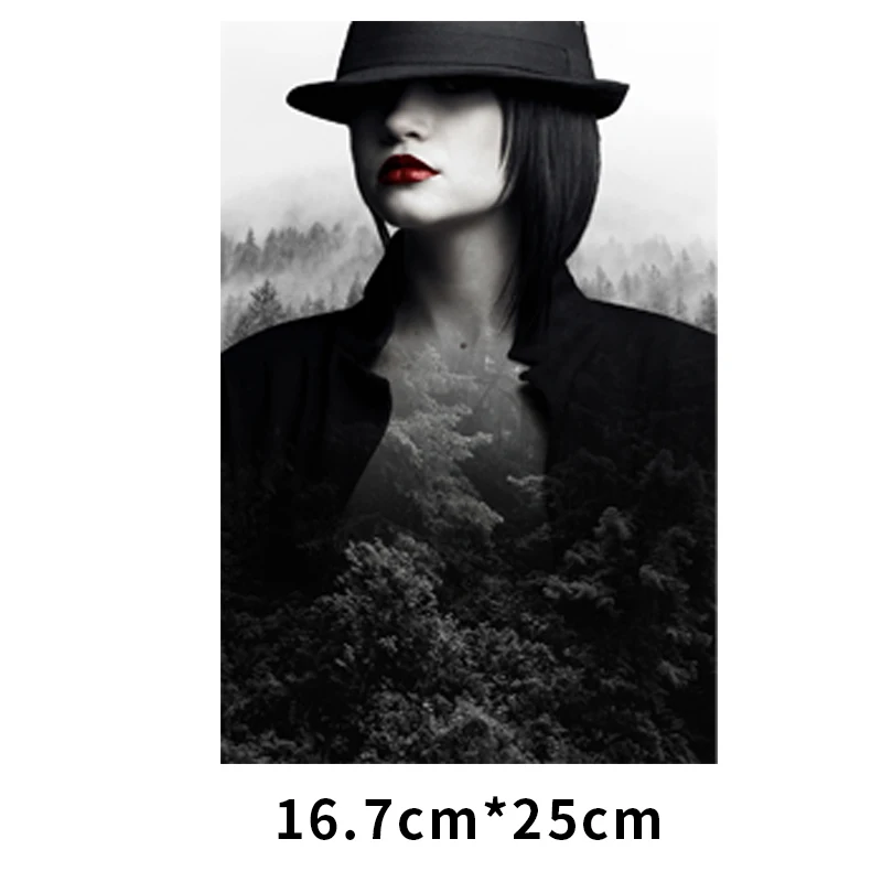 Embroidered Patches Heat Transfer Stickers Clothing Patches Black Lure Girls Heat Transfer Illustration Arts Patches Clothes DIY Patches Thermo-stickers Woman T-shirt