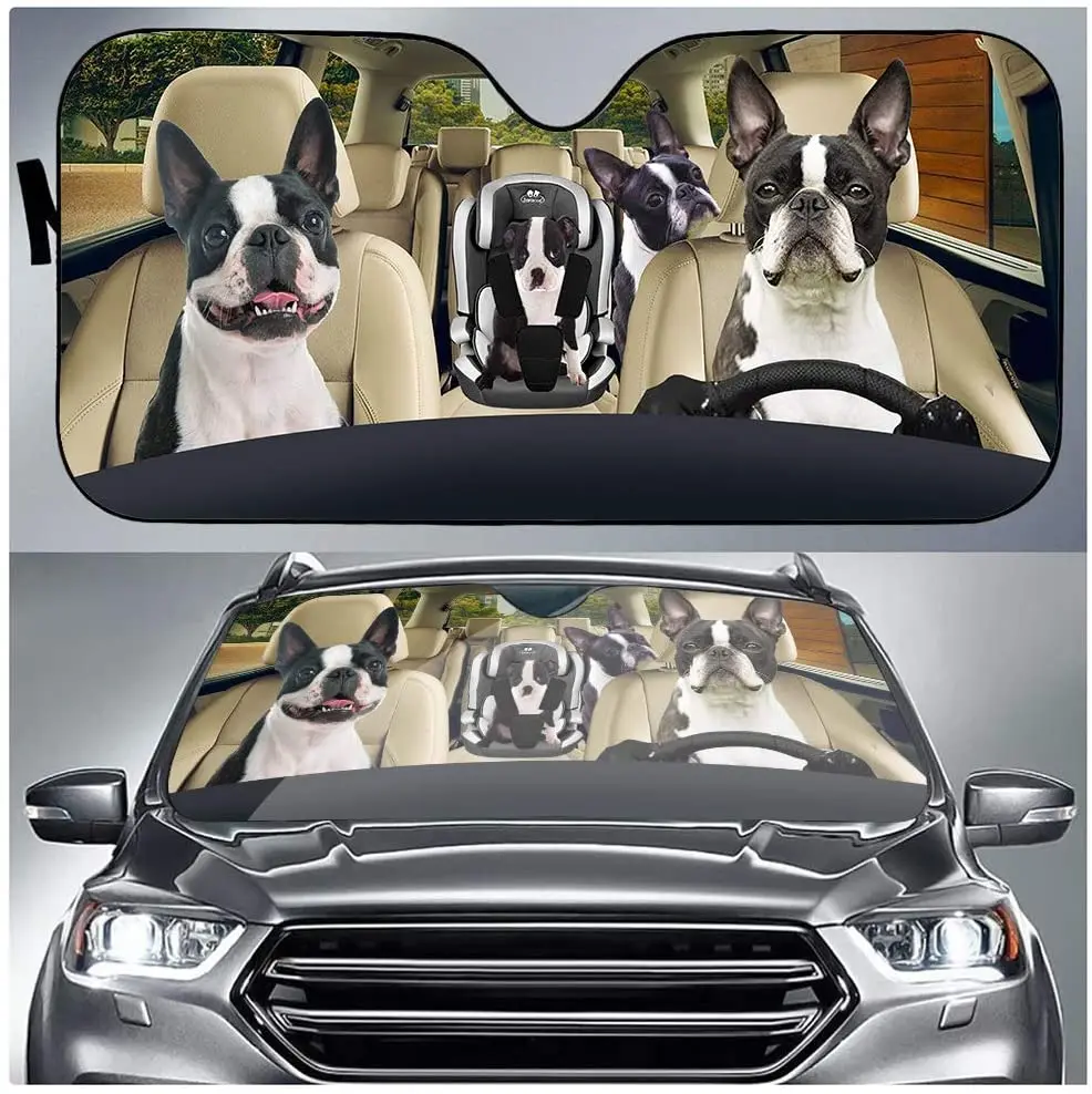 

Aoopistc Boston Terrier Driver Car Front Window Sunshade Windshield Sun UV Protector Shade Accordion Car Sun Visor Fit Most Auto